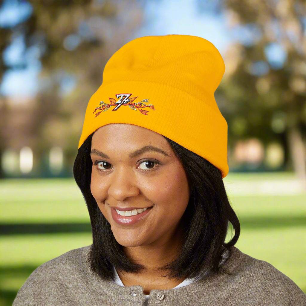 Embroidered beanie gold front by 24/7 Unique Designs
