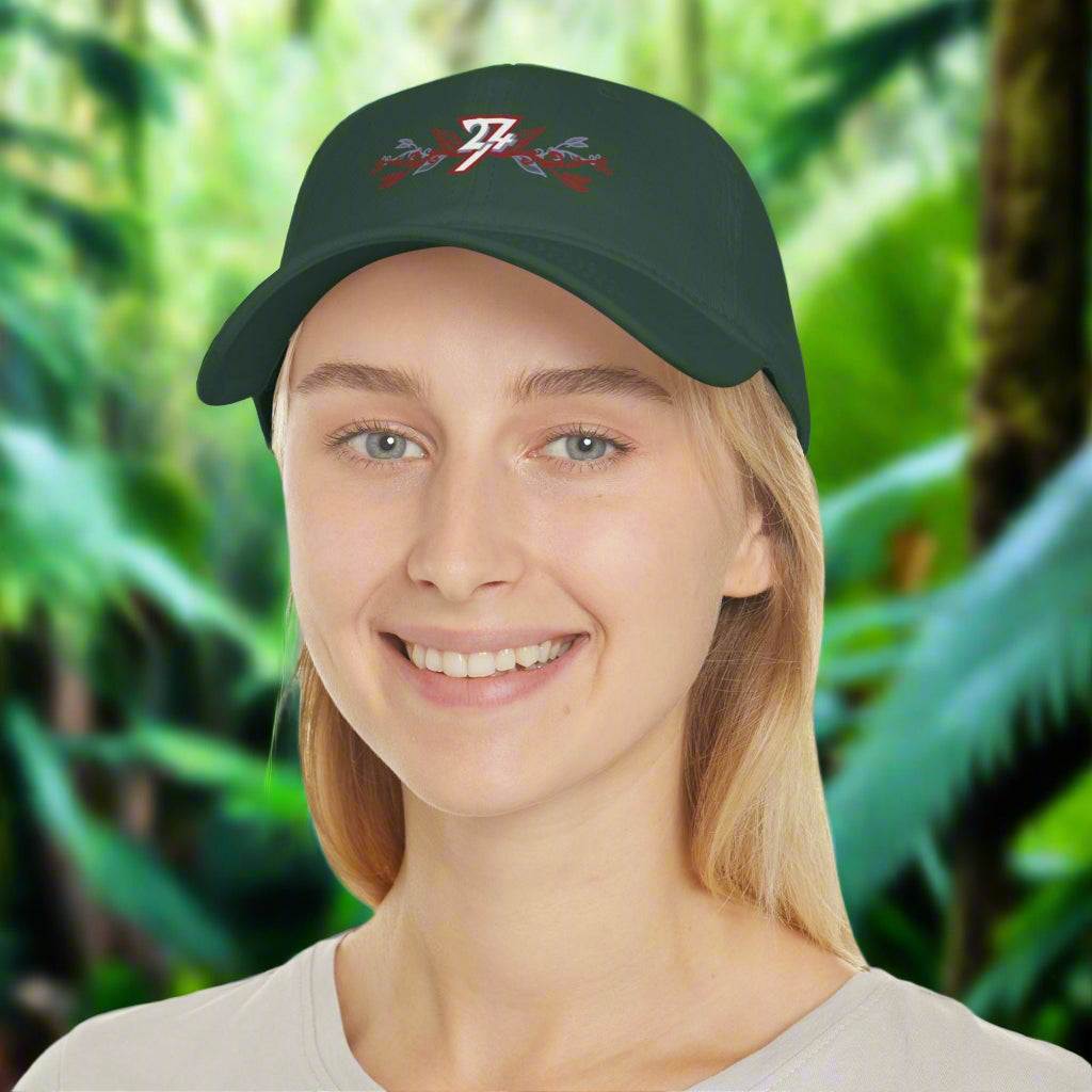 Floral Baseball Cap dark green on woman