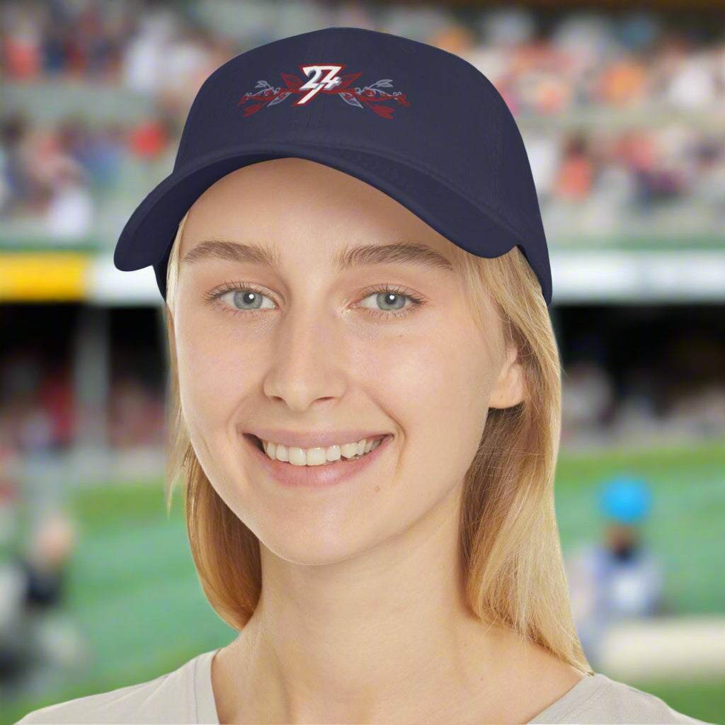 Floral Baseball Cap dark navy on woman