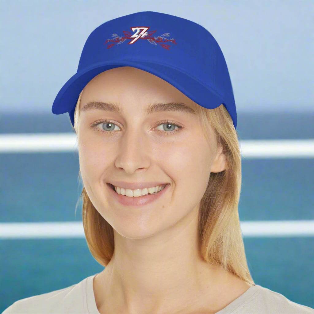 Floral Baseball Cap royal blue on woman
