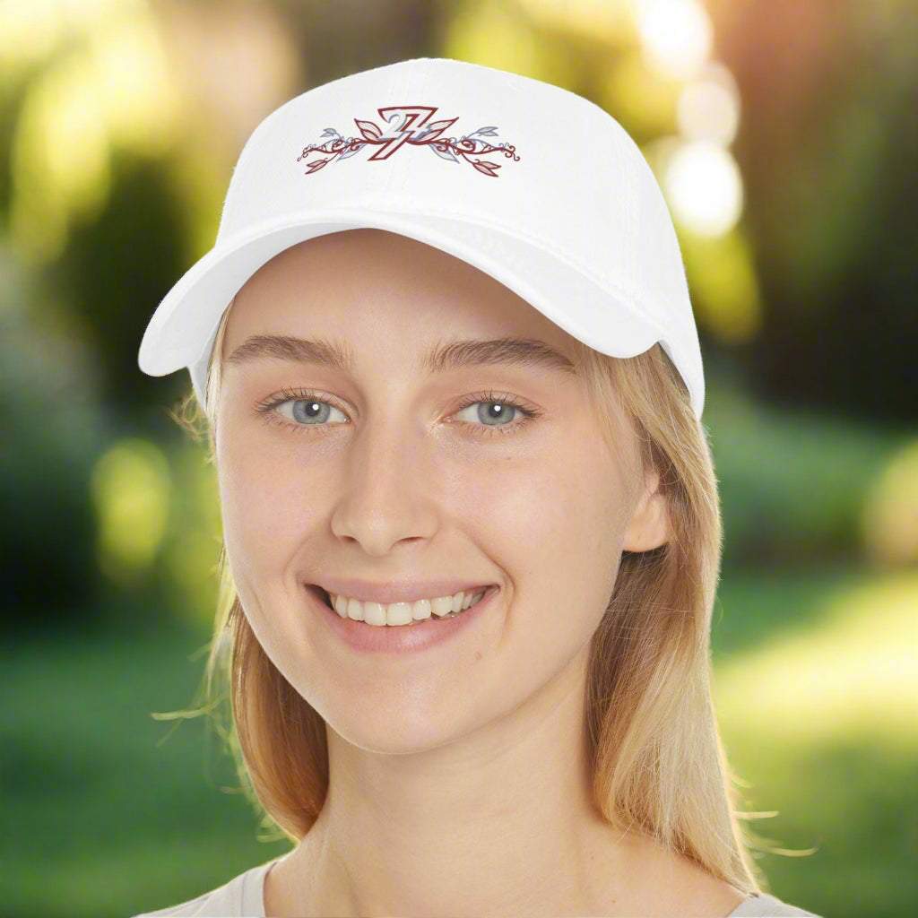 Floral Baseball Cap white on woman