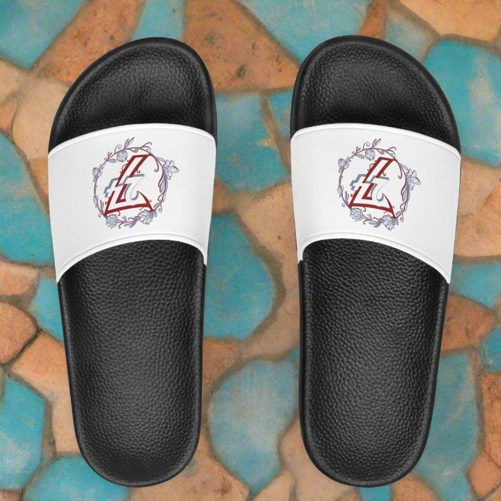 Floral Summer Sandals for Women - Front View of Stylish Beach Slide Sandals with Elegant Floral Pattern