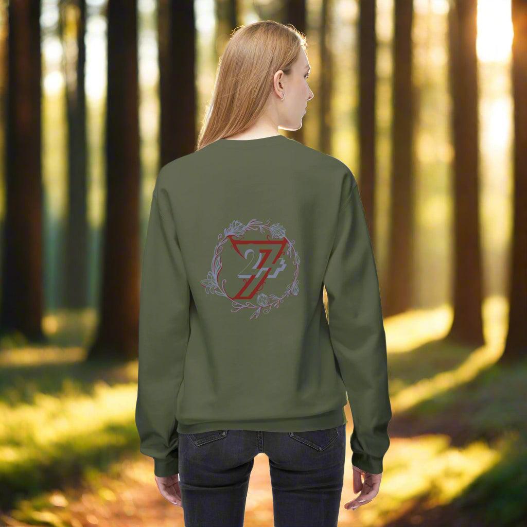 Floral Sweatshirt military green back person