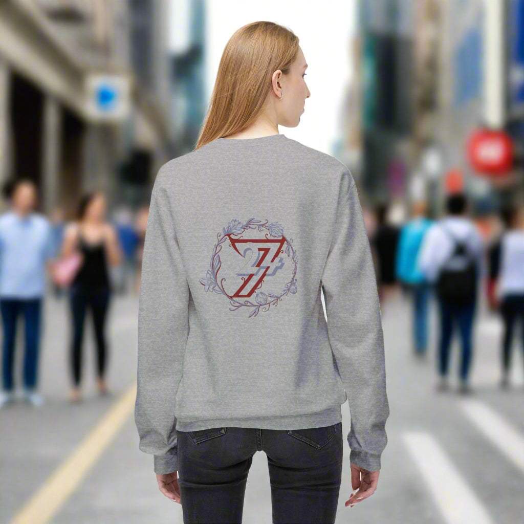 Floral Sweatshirt sport grey back person