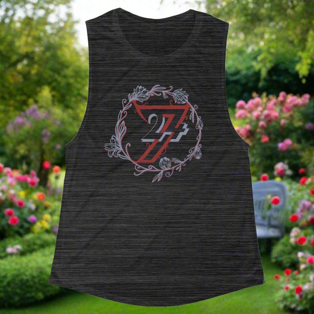 Floral Tank top Women Tank summer wear black slub