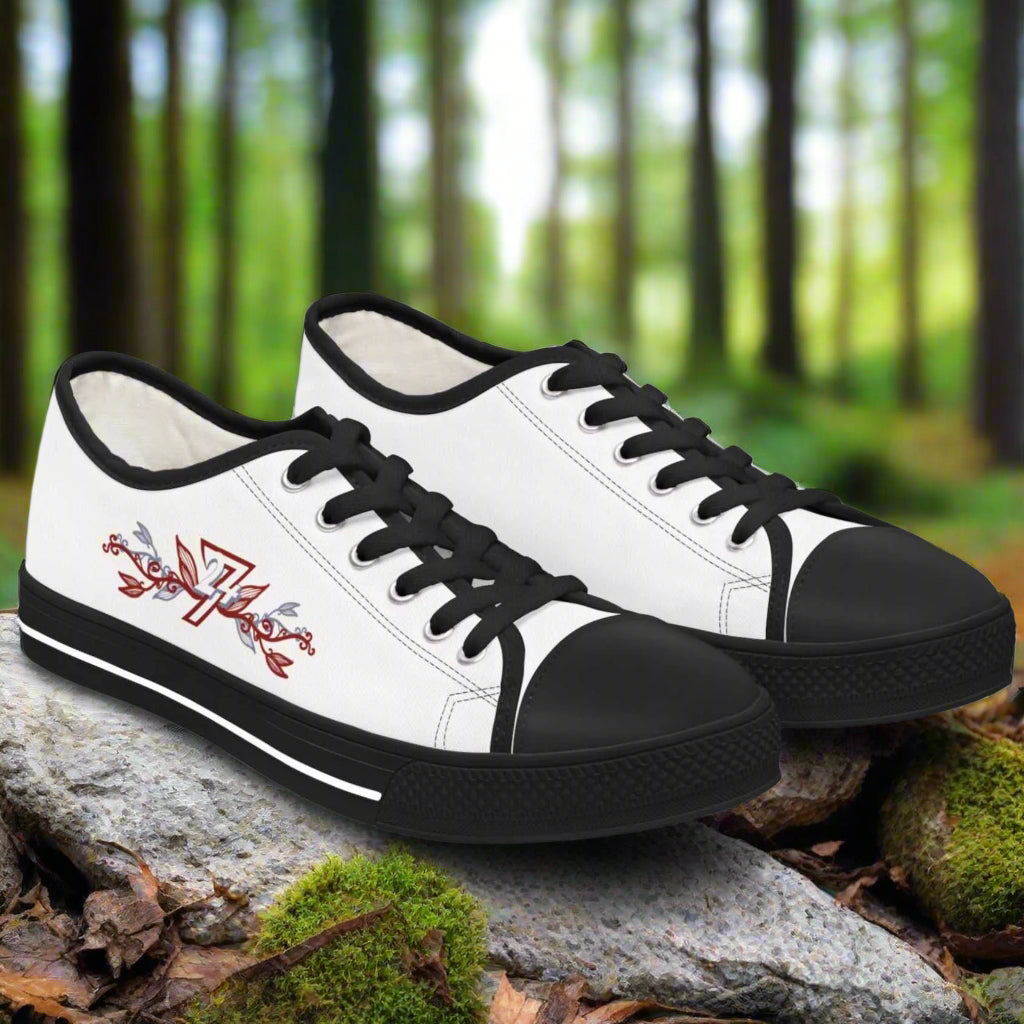 Floral Women Sneakers with Black Sole - Stylish Flower Design Casual Shoes Front View