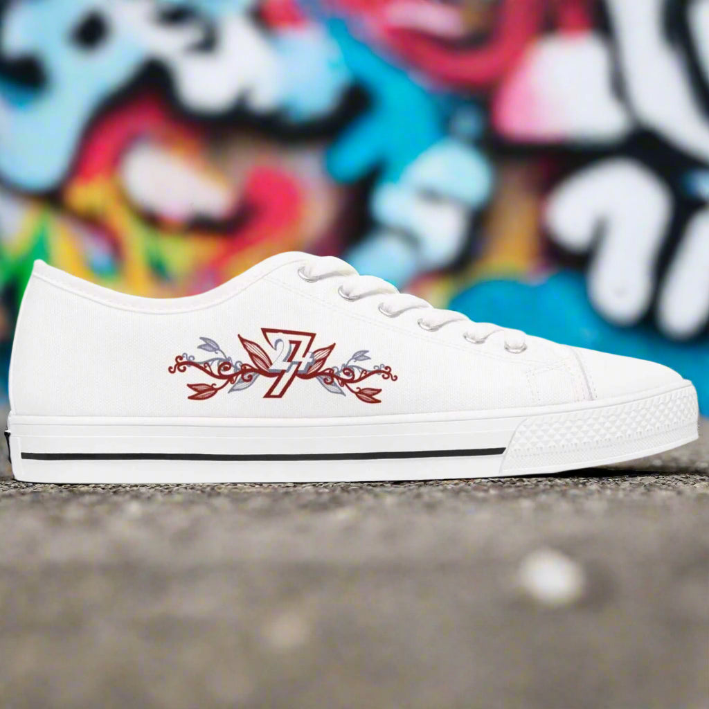 Floral Women Sneakers with White Sole - Right Outside View of Flower Pattern Shoes