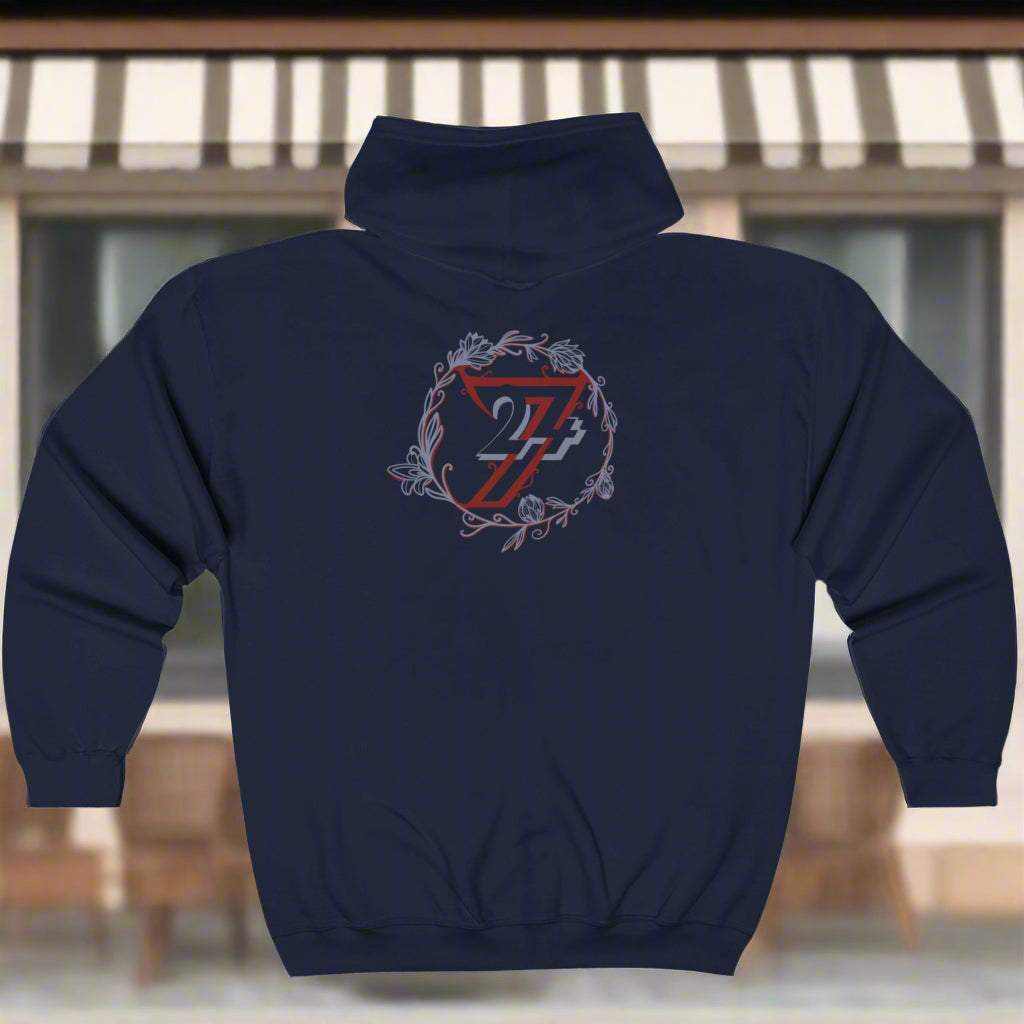 Floral hoodie for women flower design hoodie by 24/7 Unique Designs navy back