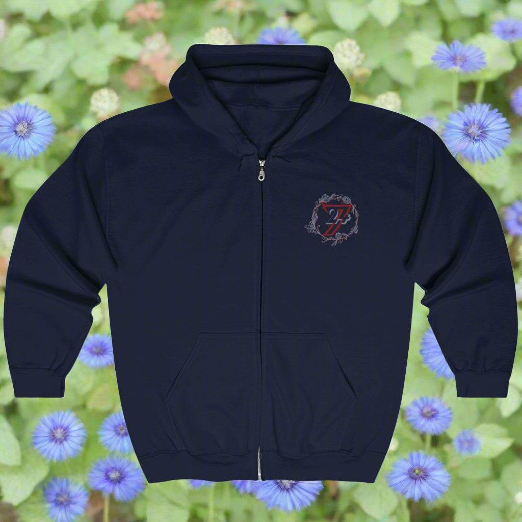Floral hoodie for women flower design hoodie by 24/7 Unique Designs navy front