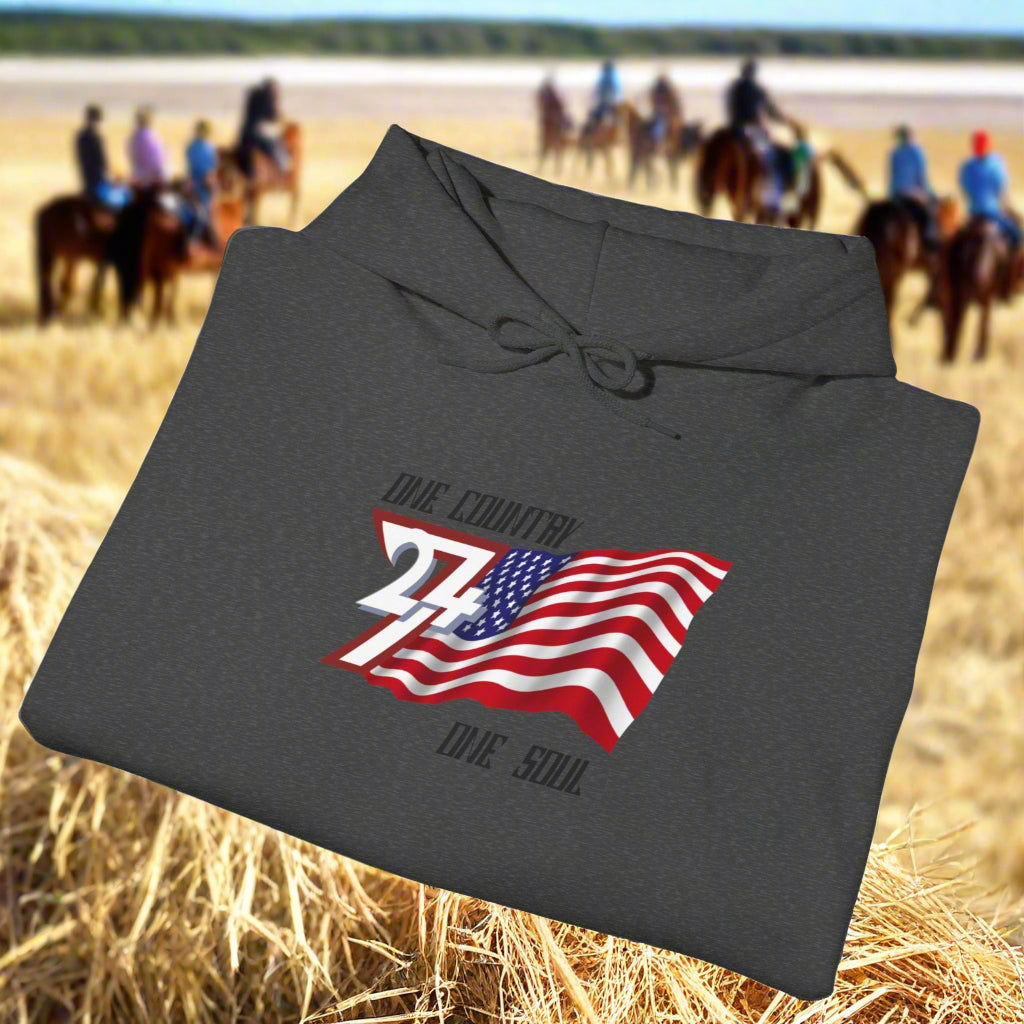 Folded dark heather Premium USA Hoodie - American Pride Patriotic Apparel