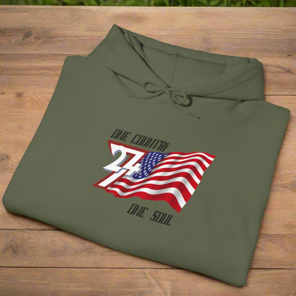 Folded military green Premium USA Hoodie - American Pride Patriotic Apparel
