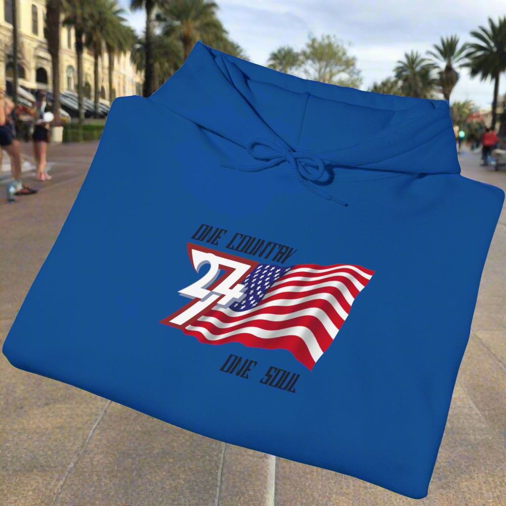 Folded royal blue Premium USA Hoodie - American Pride Patriotic Apparel