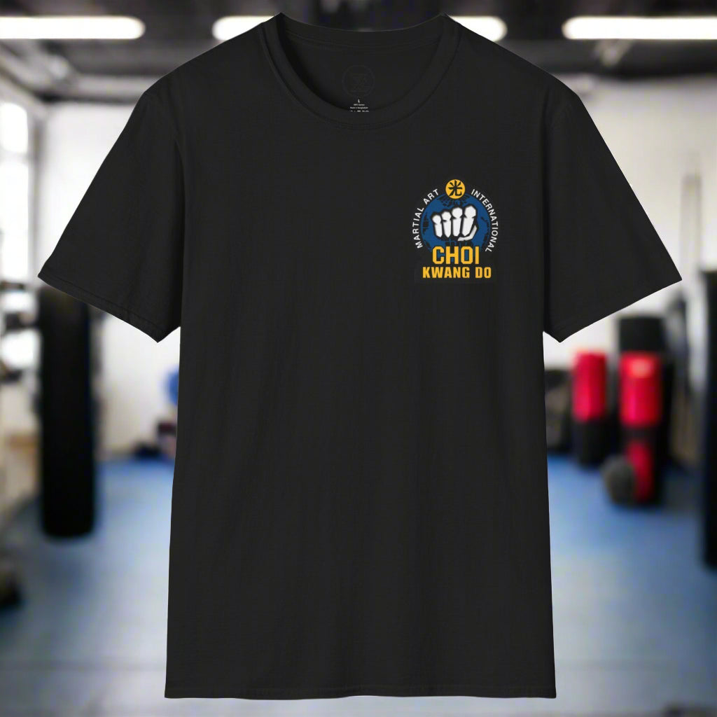 Front view of black Choi Kwang Do Martial Arts T-Shirt with logo
