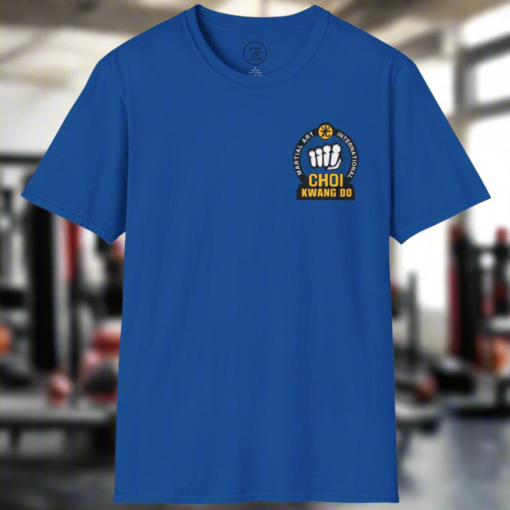 Front view of royal blue Choi Kwang Do Martial Arts T-Shirt with logo