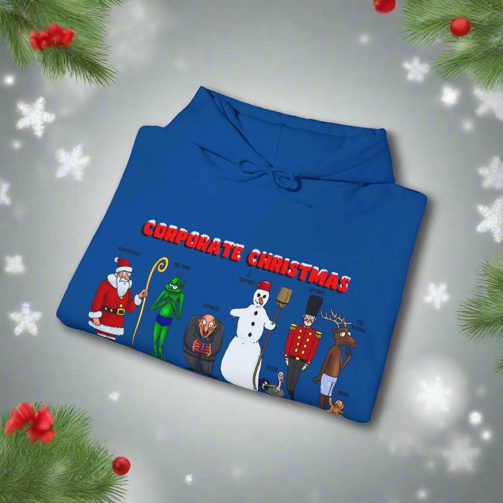 Funny Christmas Hoodie Christmas Characters Hoodie royal blue neck