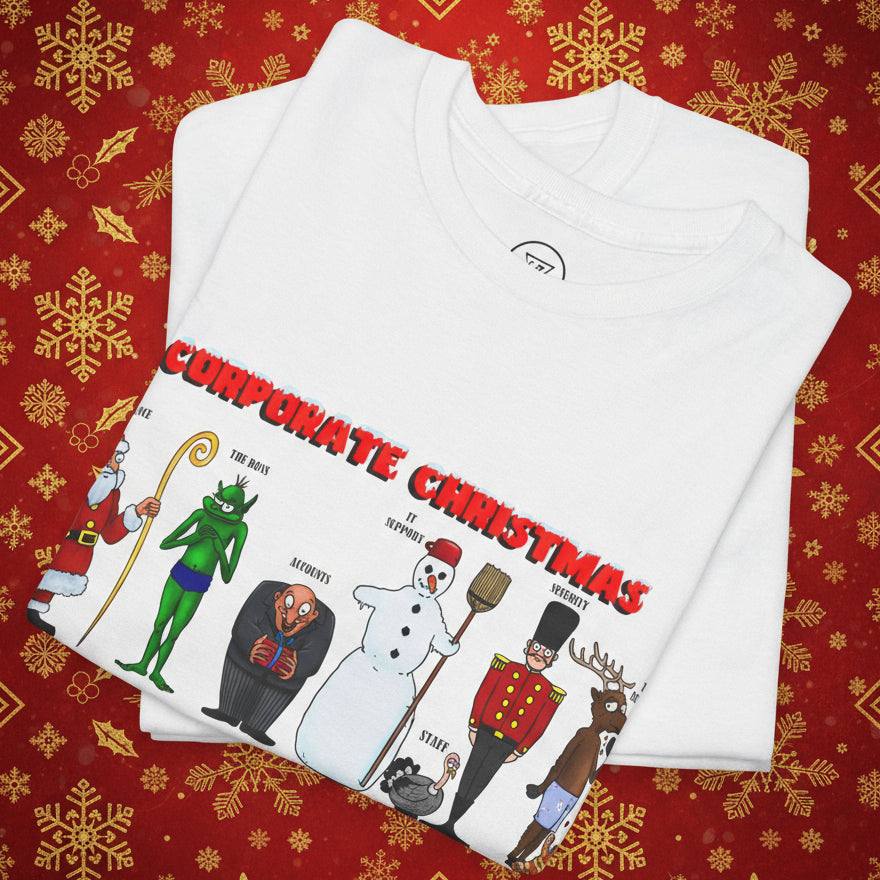 Funny Christmas T-shirt with holiday characters for festive coworker gift