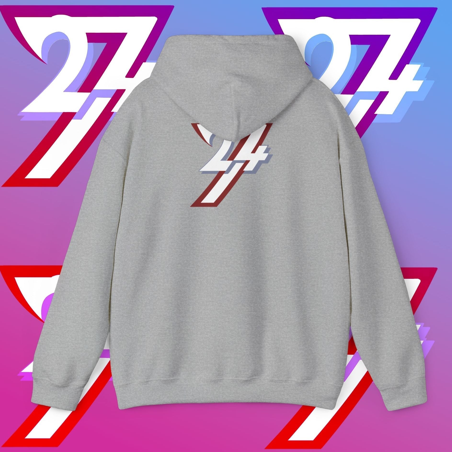 Grey printed hoodie with twentyfourseven logo and adjustable hood