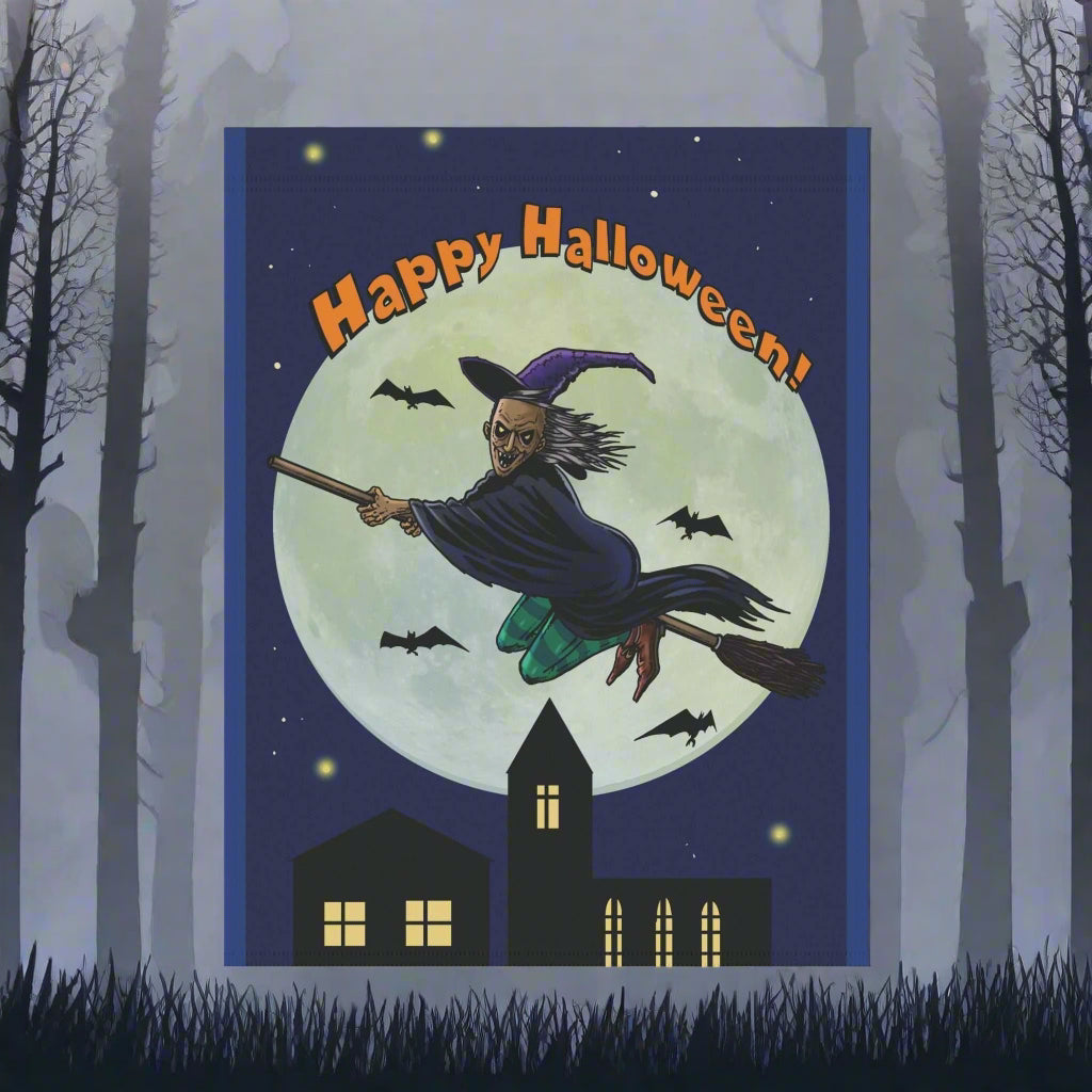 Halloween Witch Decoration: Spooky Witch House Banner front and back