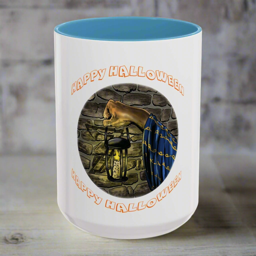 Halloween Wizard Coffee Mug with vibrant design and colorful interior.