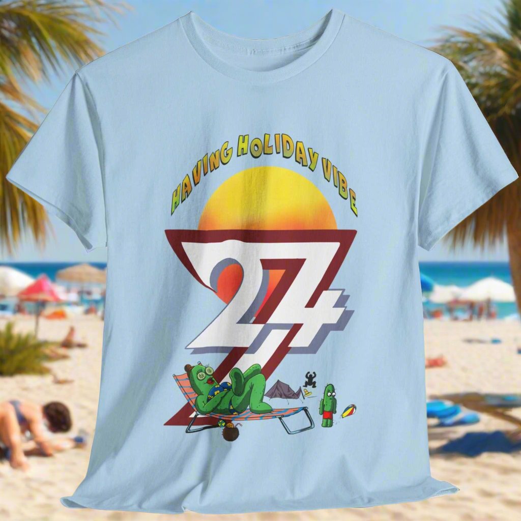 Holiday T-shirt cactus on tee funny t-shirt by 24/7 Unique Designs light blue