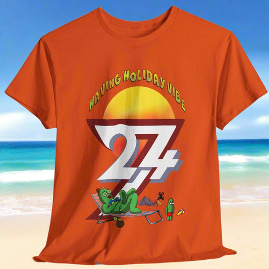 Holiday T-shirt cactus on tee funny t-shirt by 24/7 Unique Designs orange