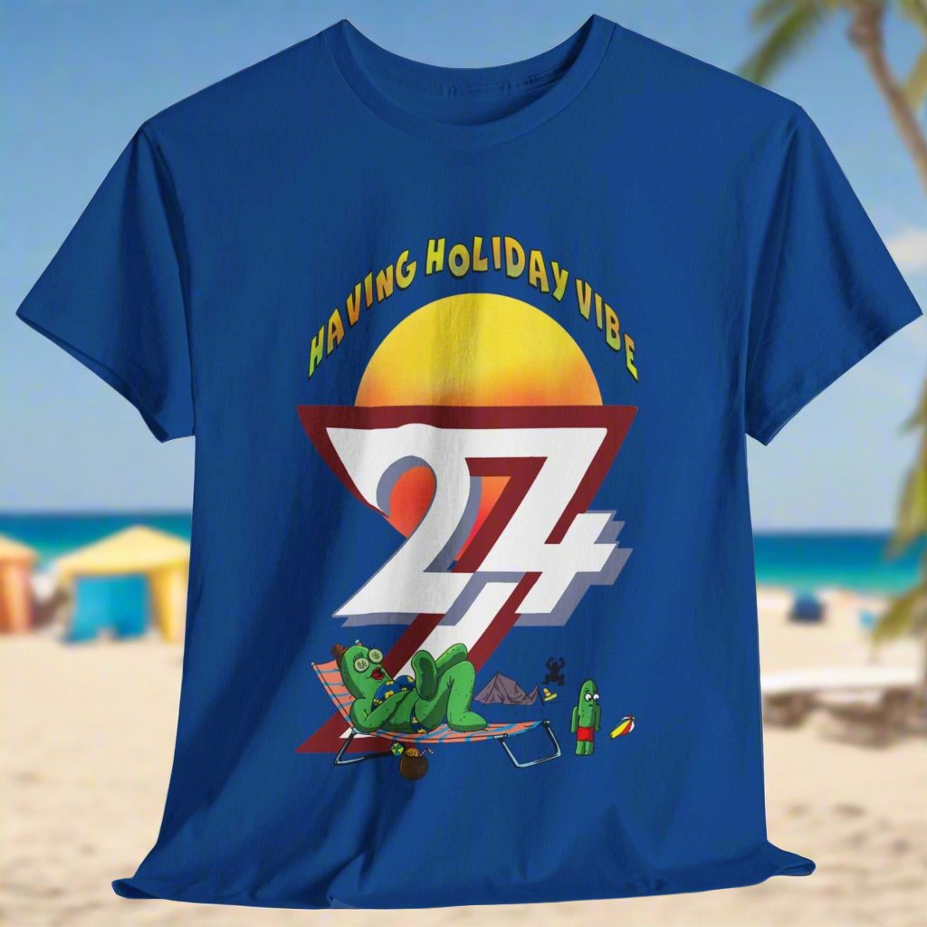 Holiday T-shirt cactus on tee funny t-shirt by 24/7 Unique Designs royal blue