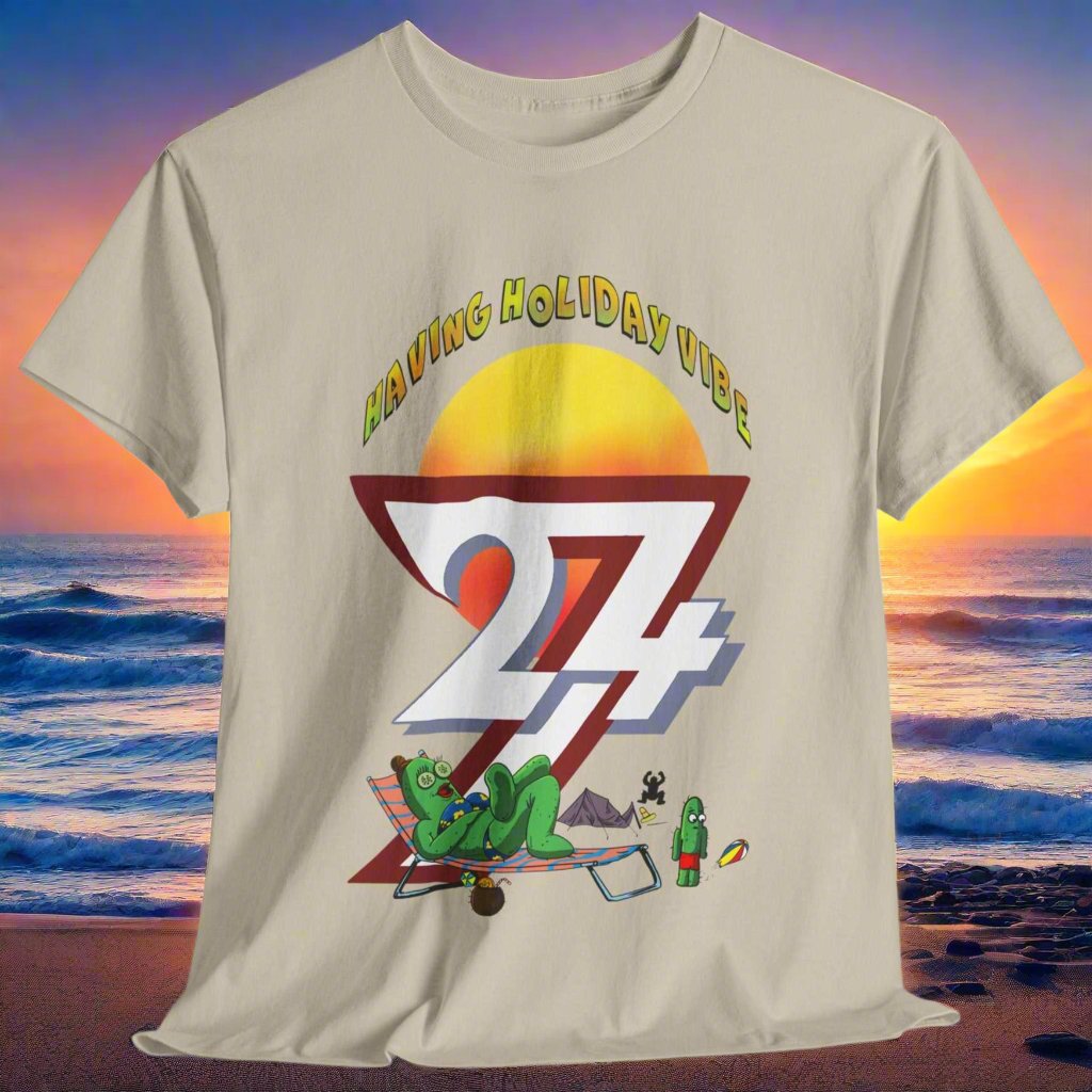 Holiday T-shirt cactus on tee funny t-shirt by 24/7 Unique Designs sand