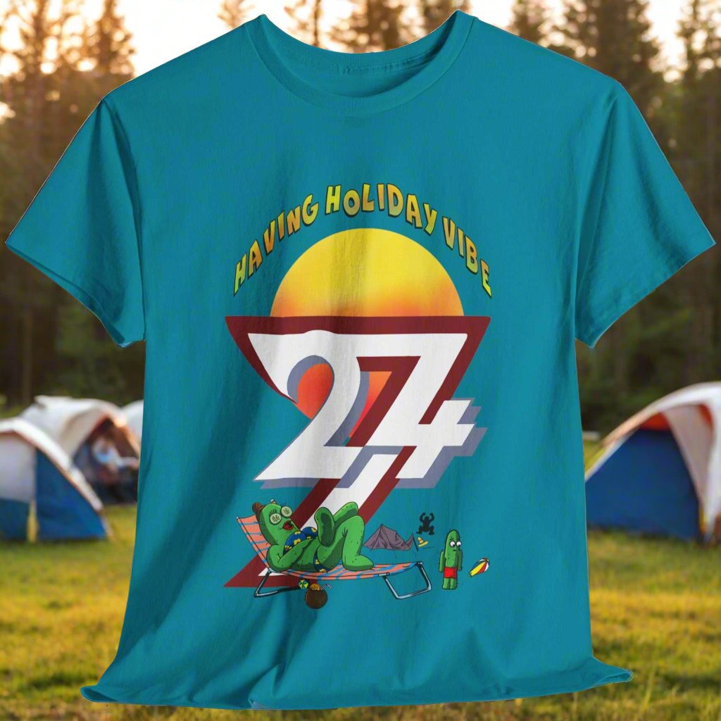 Holiday T-shirt cactus on tee funny t-shirt by 24/7 Unique Designs tropical blue