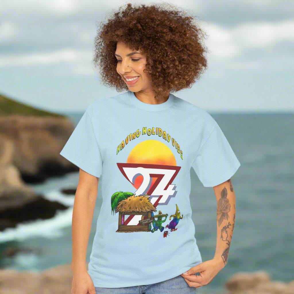 Light Blue Cactus Banana Boat T-Shirt - Fun Summer Holiday Cotton Tee