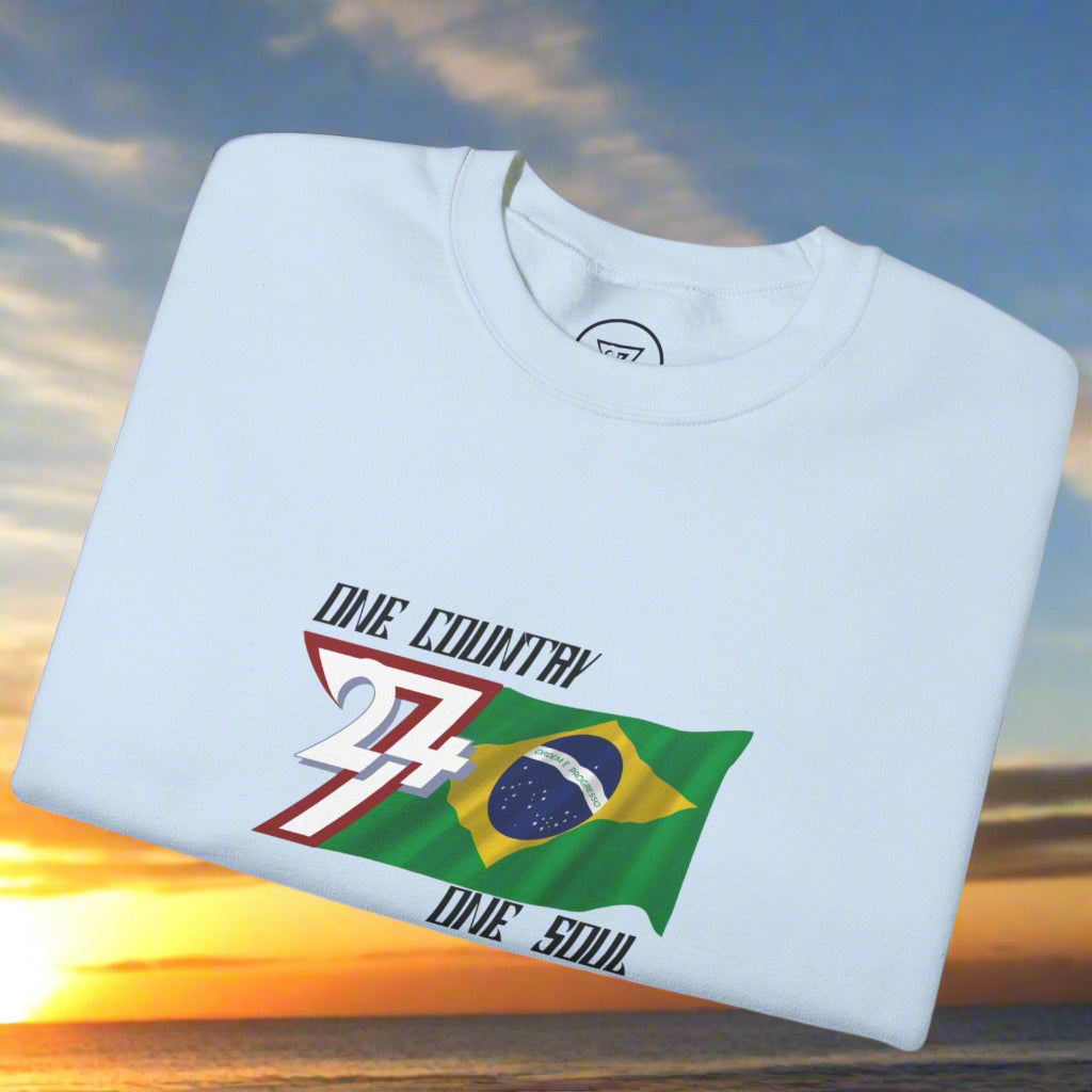 Light blue jumper with Brazil flag design