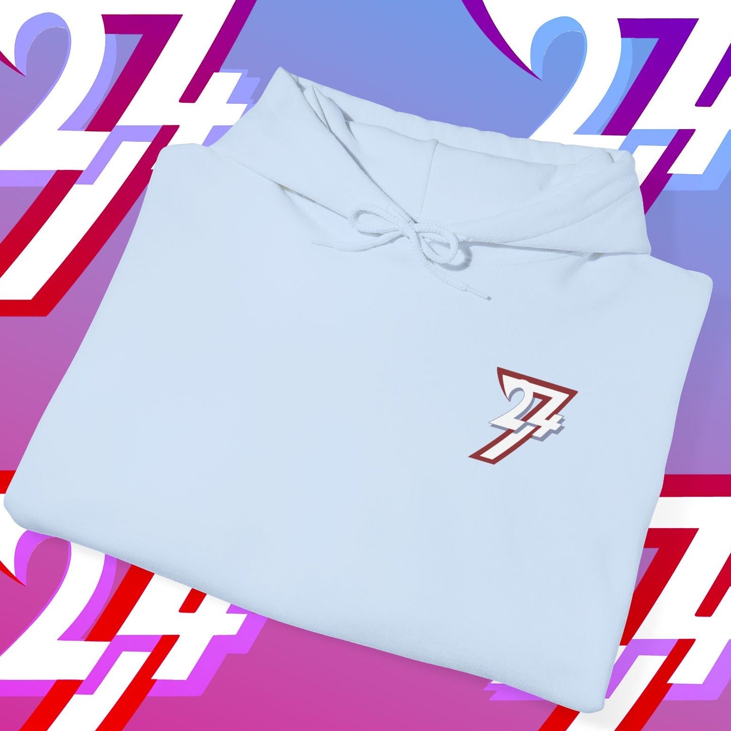 Light blue printed hoodie with Twentyfourseven 24/7 logo, cotton-polyester blend, casual adult sweatshirt design