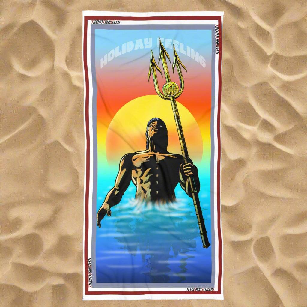 Luxury Beach Towel with Original Greek God Poseidon Illustration - Unique Design