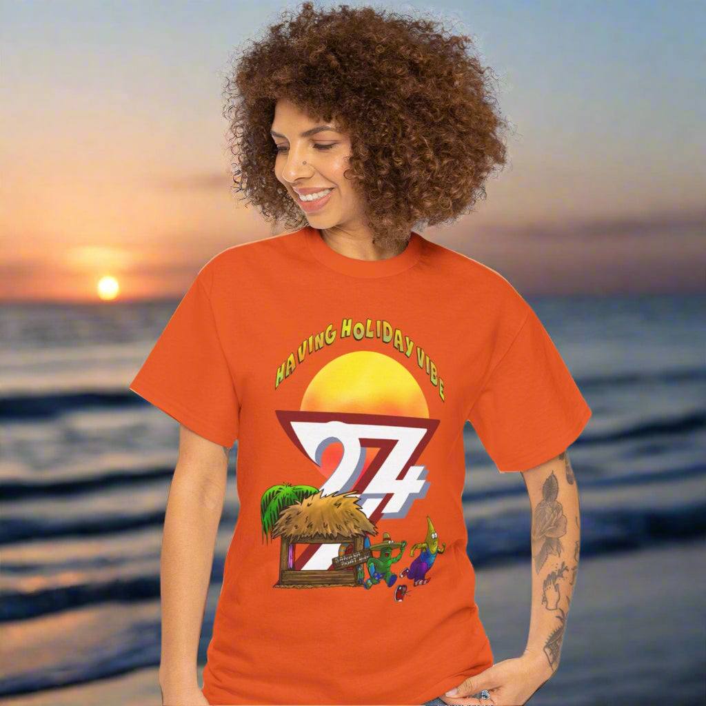 Orange Cactus Banana Boat T-Shirt - Bright Summer Holiday Unisex Tee