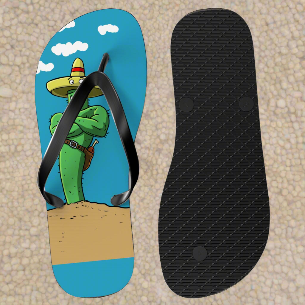 Original cactus design cartoon flip flops - unique summer footwear in blue