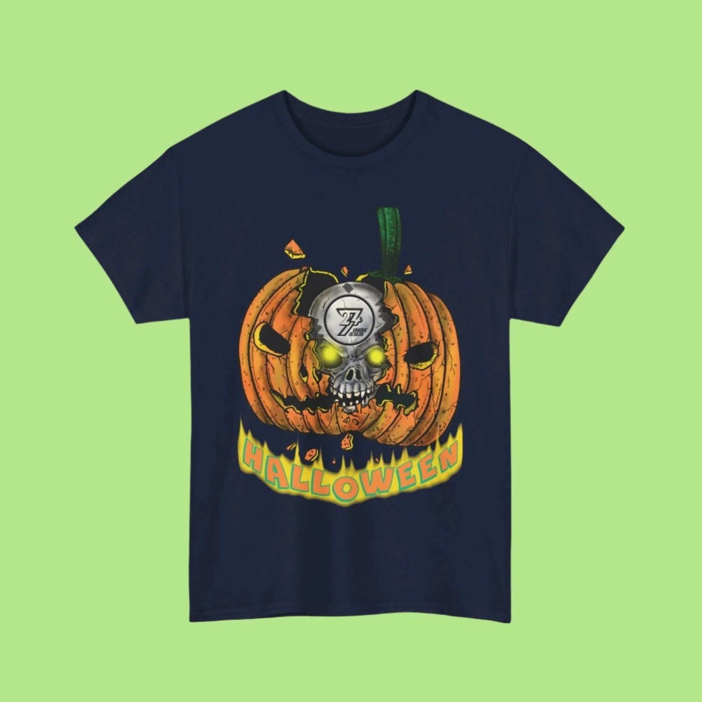 Pumpkin Skull Halloween Tee navy