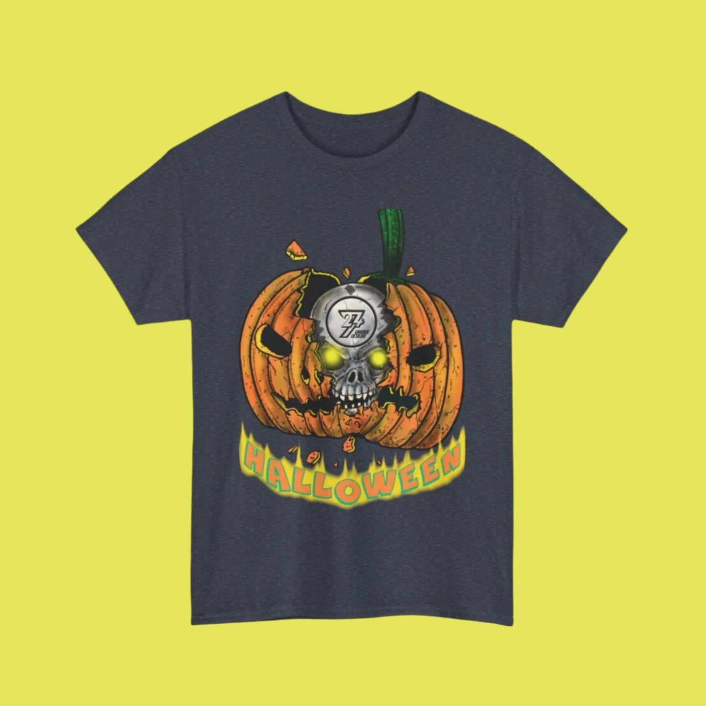 Pumpkin Skull Halloween Tee heather navy