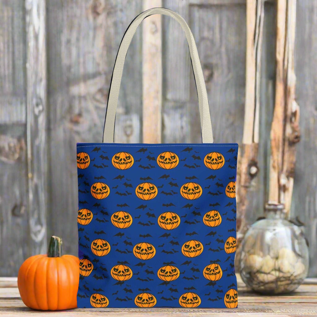 Pumpkins and Bats Halloween Tote Bag medium sand handle