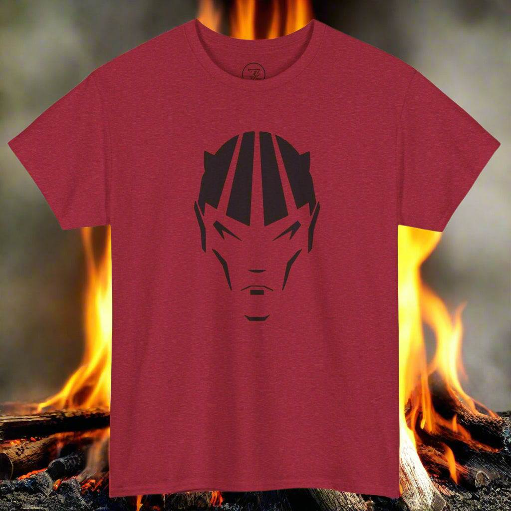 Red devil shirt with black Dablo comic character design on front