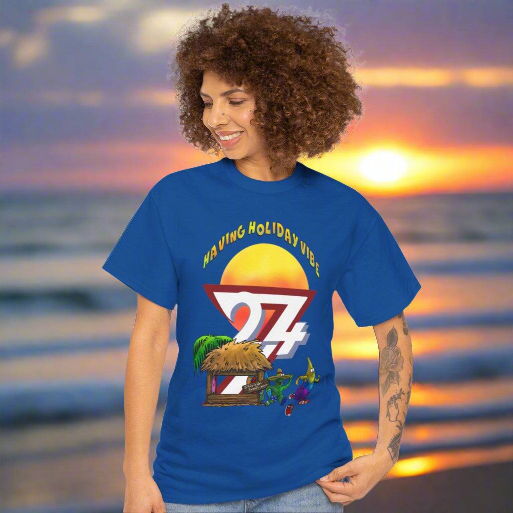 Royal Blue Cactus Banana Boat T-Shirt - Humorous Summer Vacation Design
