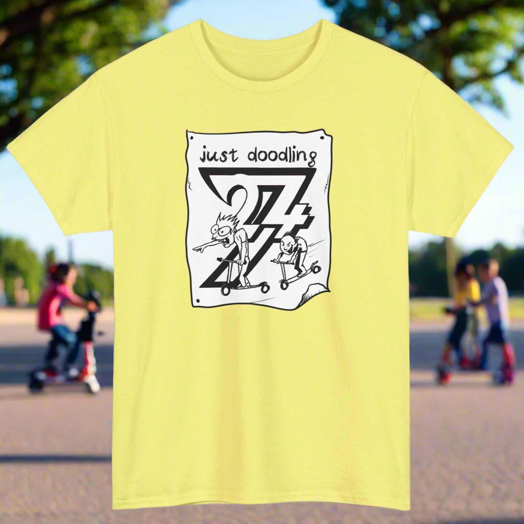 Scooter T-shirt Just Doodling Scooter Kids Tee by 24/7 Unique Designs corn silk