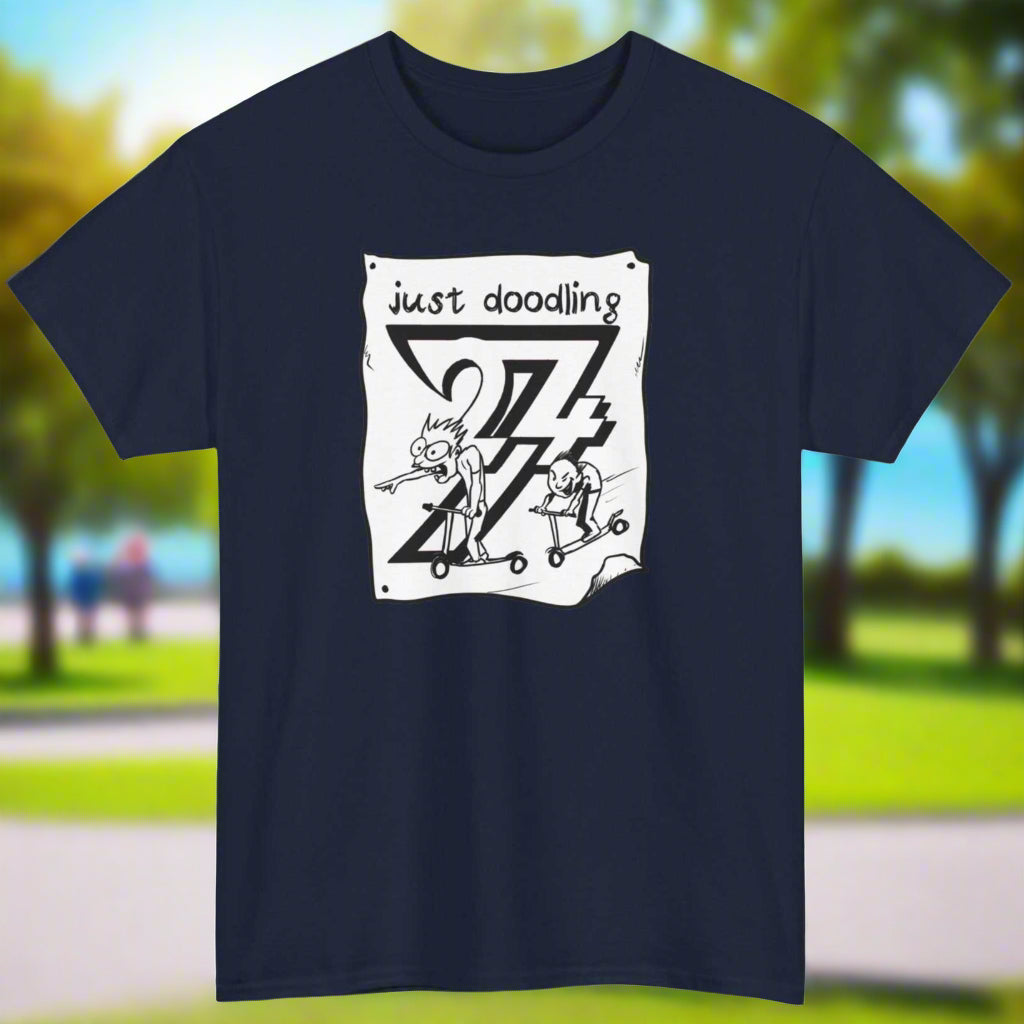 Scooter T-shirt Just Doodling Scooter Kids Tee by 24/7 Unique Designs navy