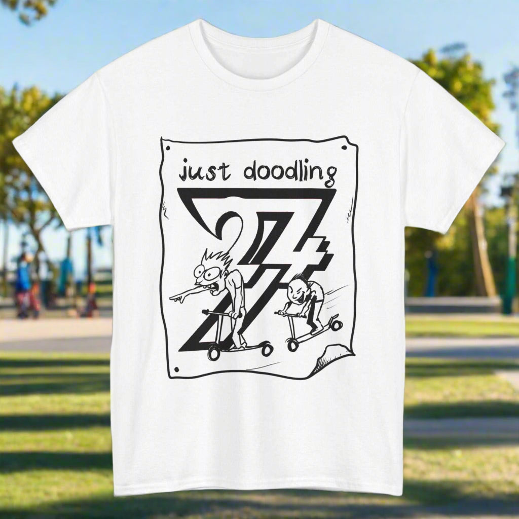 Scooter T-shirt Just Doodling Scooter Kids Tee by 24/7 Unique Designs white