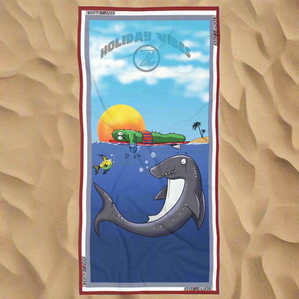 Shark Towel Surfing cactus towel summer towel by 24/7 Unique Designs