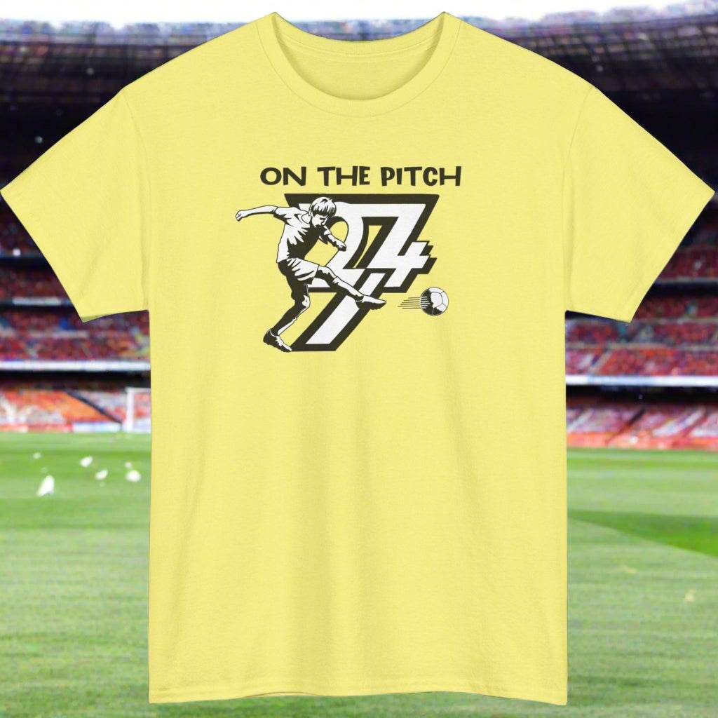 Soccer Player on shirt football player tee by 24/7 Unique Designs corn silk