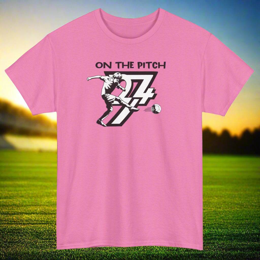 Soccer Player on shirt football player tee by 24/7 Unique Designs heliconia