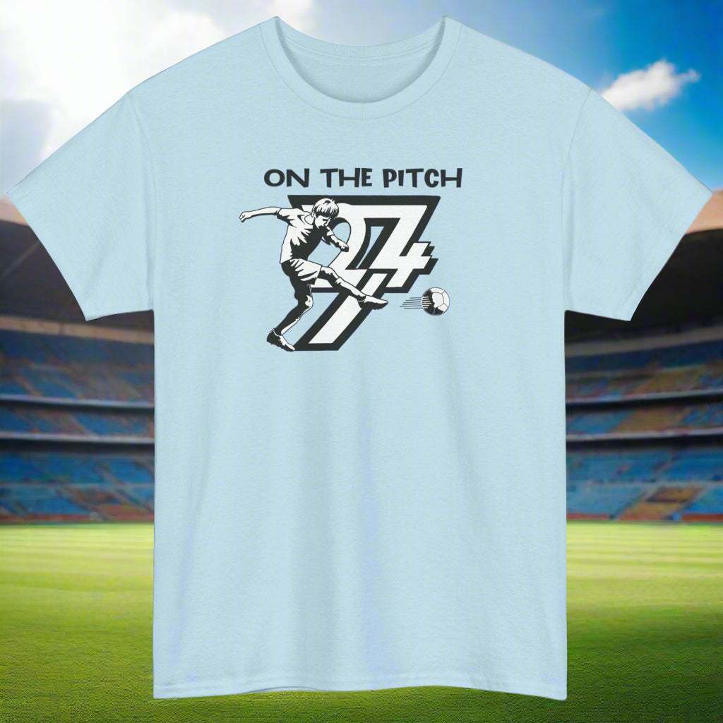 Soccer Player on shirt football player tee by 24/7 Unique Designs light blue