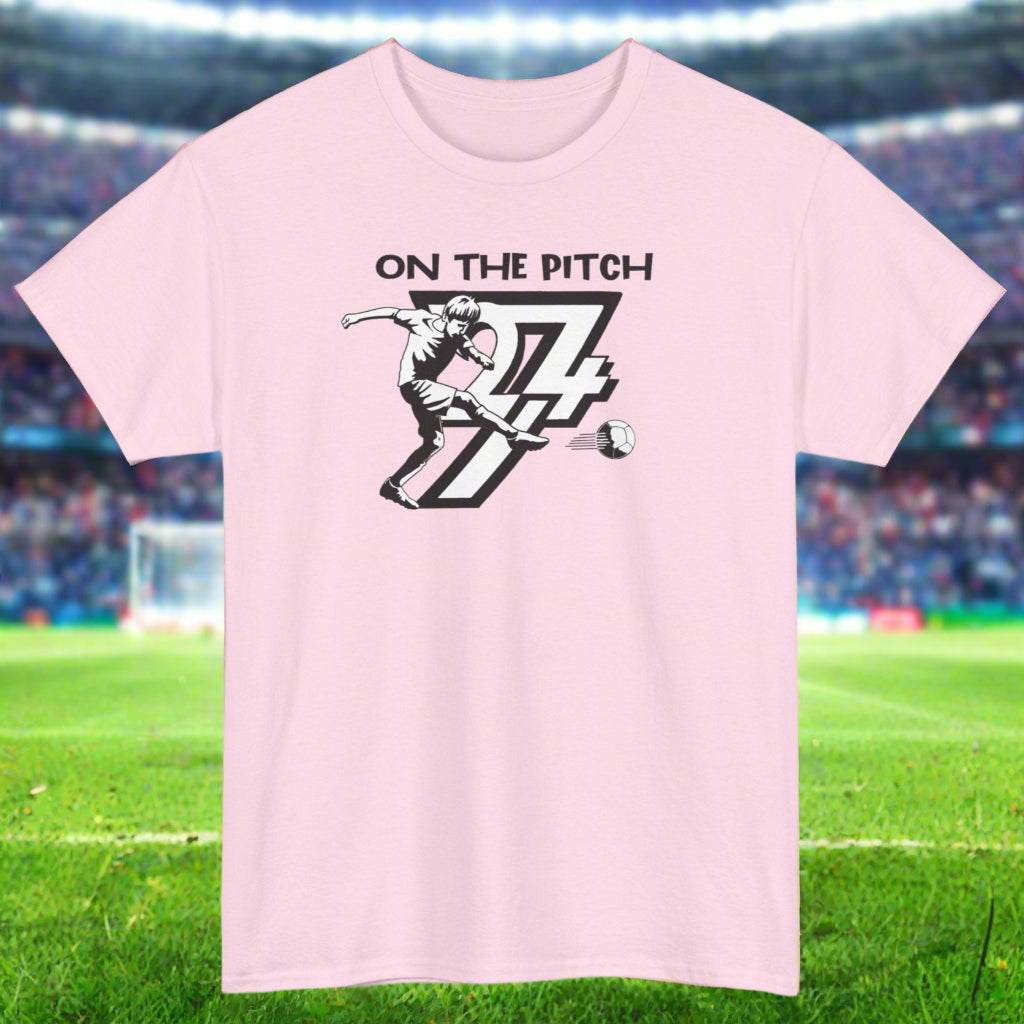 Soccer Player on shirt football player tee by 24/7 Unique Designs light pink
