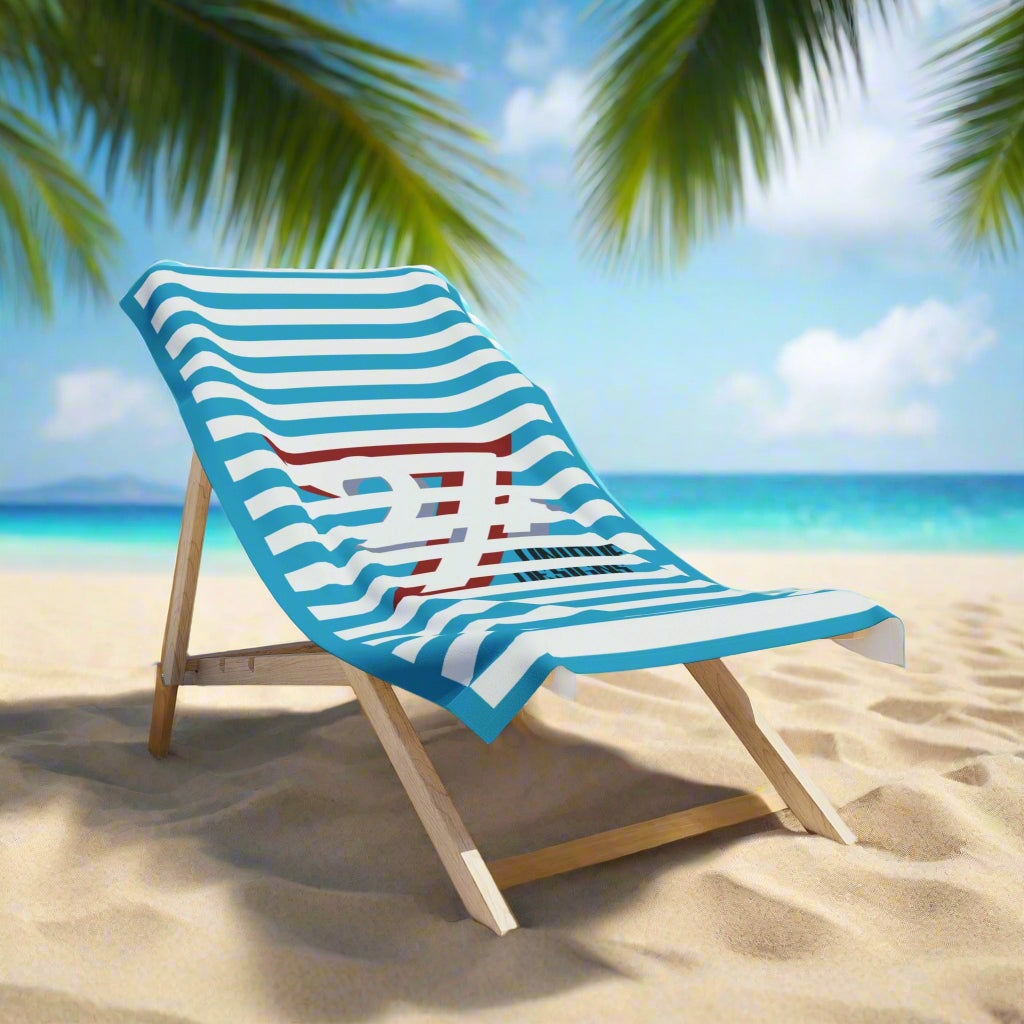 Striped Beach Towel 24/7 Logo Summer Towel on sunbed