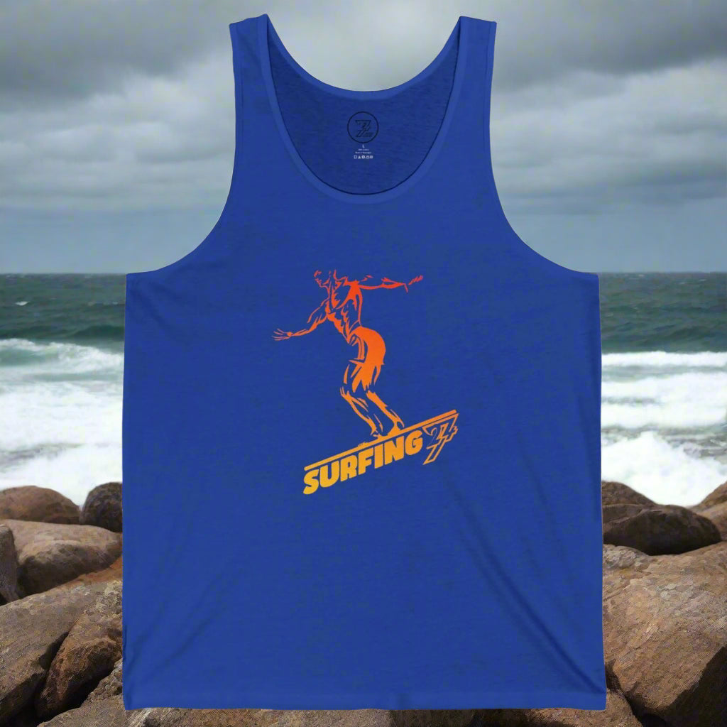 Surfing tank top with vibrant design