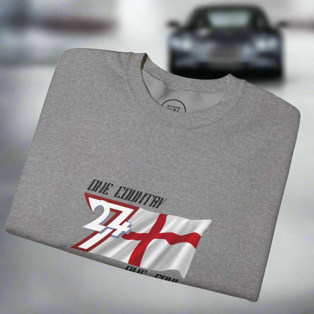 Gray England sweatshirt with unique England flag and "One Country One Soul" slogan, cotton-polyester blend